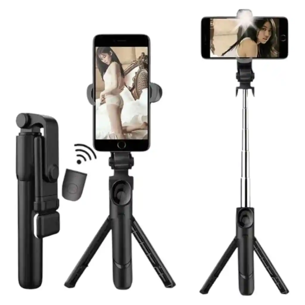 Palo Selfie Con Luz Trípode Con Control Inalámbrico Negro