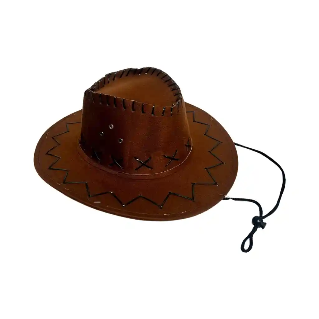 Sombrero Para Halloween De Vaquero Negro Y Cafe Con Costuras Decorativas En Zigzag