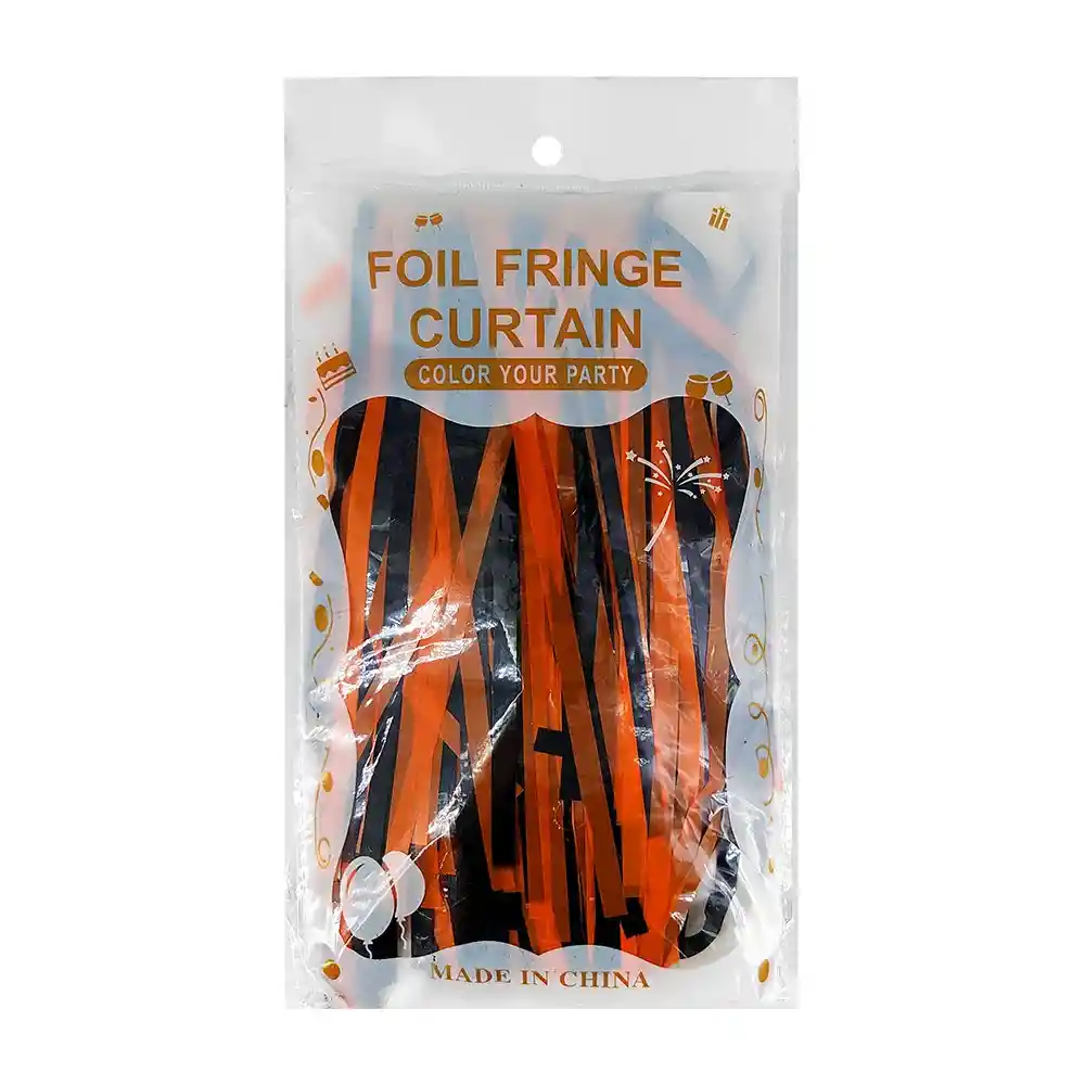 Cortina De Fiesta Metalica Naranja - Negro 2 Mt X 1mt Linea Economica