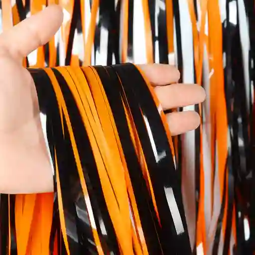 Cortina De Fiesta Metalica Naranja - Negro 2 Mt X 1mt Linea Economica