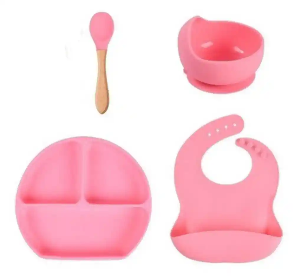 Set Platos Vajilla En Silicona Para Bebe Con Succión Babero