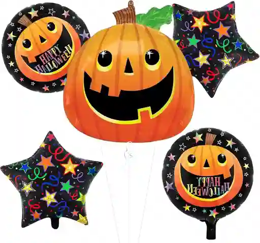 Kit Decorativo De Globos De Calabaza Halloween X 5 Pzs