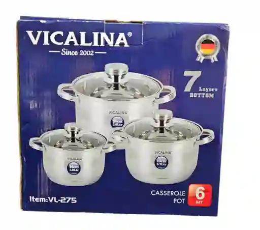 Set De 3 Ollas 6 Piezas Acero Inoxidable Vicalina