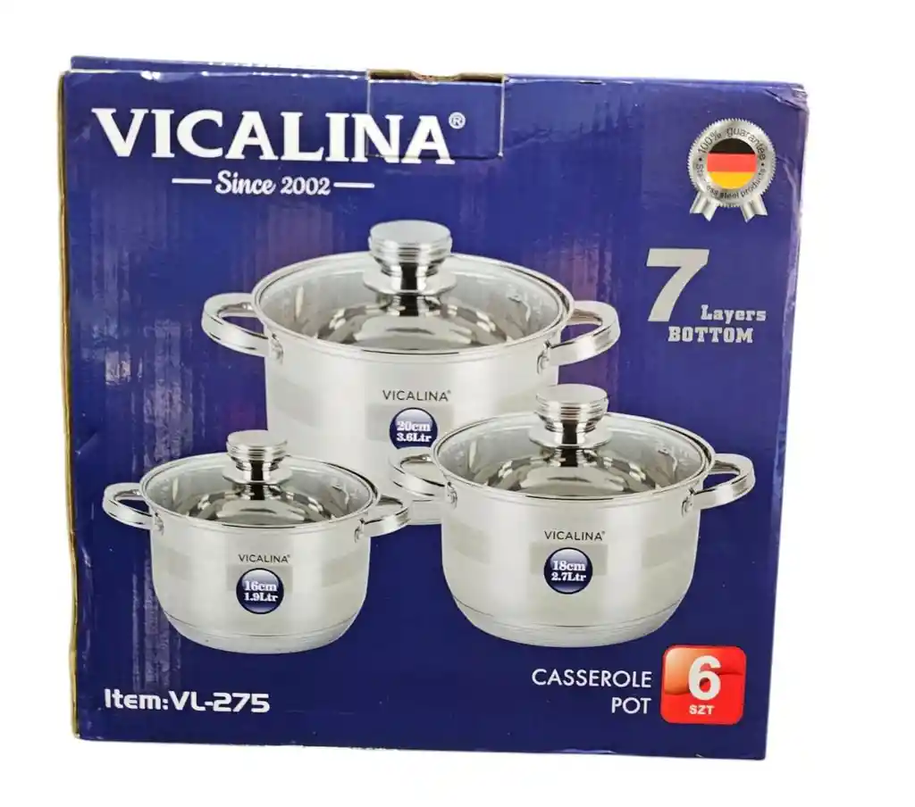 Set De 3 Ollas 6 Piezas Acero Inoxidable Vicalina