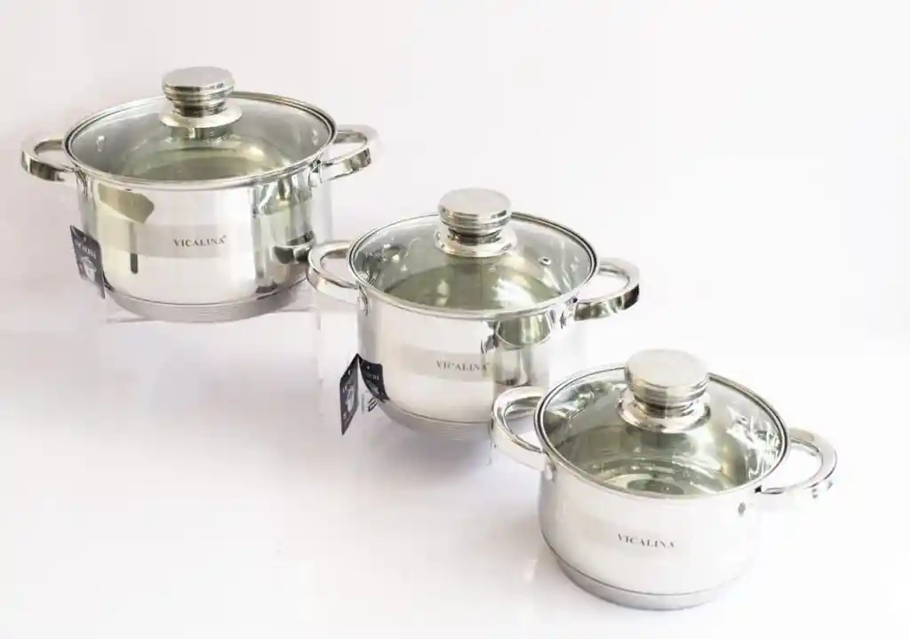 Set De 3 Ollas 6 Piezas Acero Inoxidable Vicalina