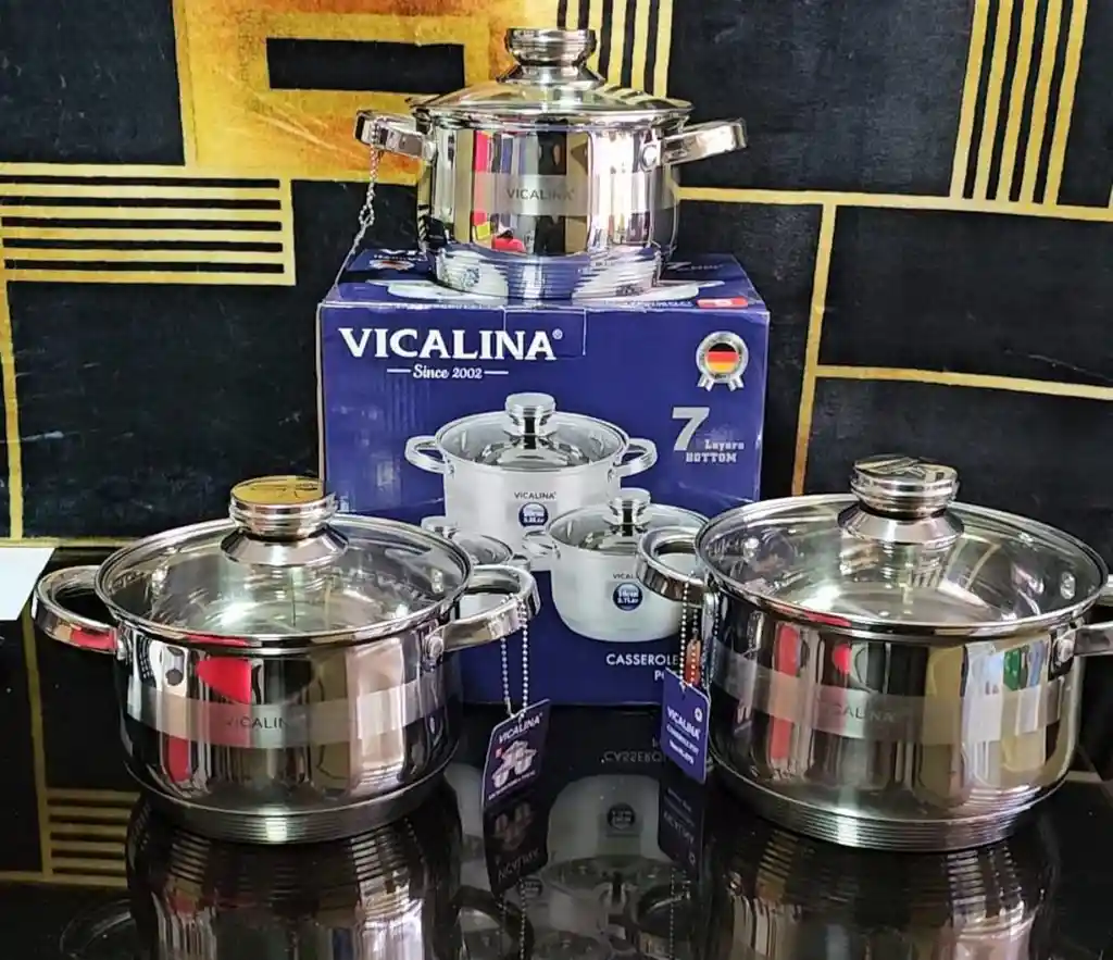 Set De 3 Ollas 6 Piezas Acero Inoxidable Vicalina