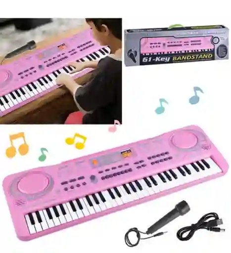 Piano Organeta Teclado Para Niños 61 Teclas Rosa