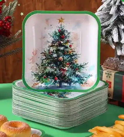 Platos Navideños 18 Cms En Cartón X 10 Unds