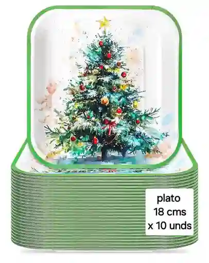 Platos Navideños 18 Cms En Cartón X 10 Unds