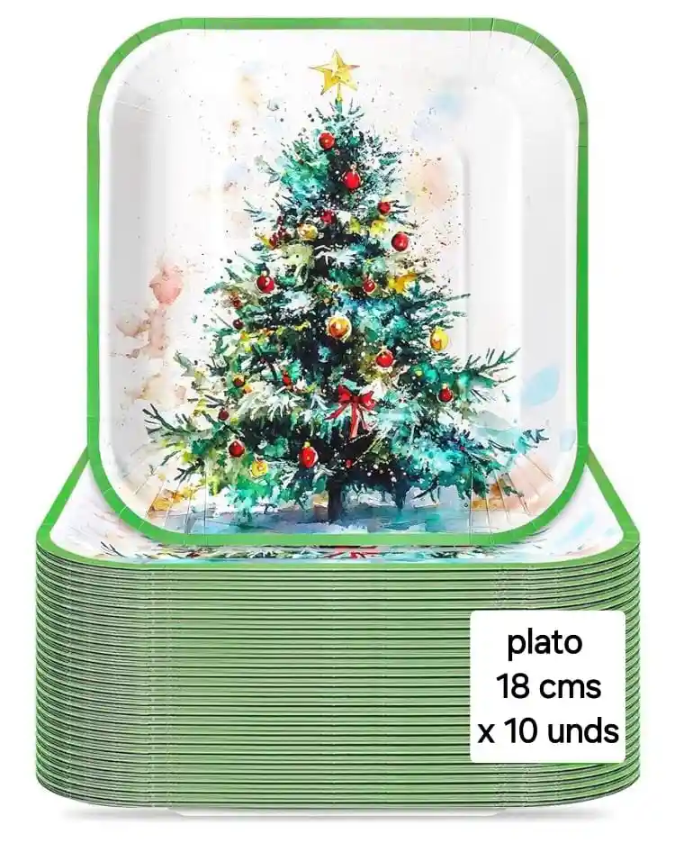 Platos Navideños 18 Cms En Cartón X 10 Unds