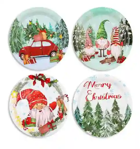 Platos Navideños En Cartón 23 Cms X 10 Unds