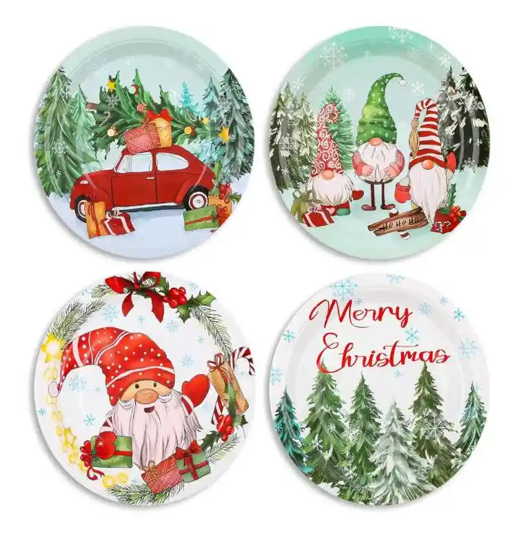 Platos Navideños En Cartón 23 Cms X 10 Unds