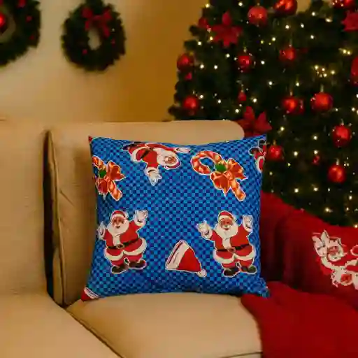 Cojín Grande Con Diseño Navideño Papá Noel Azul