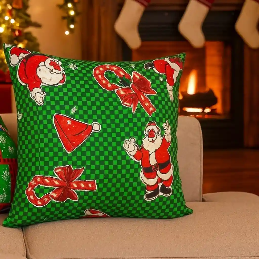 Cojín Grande Con Diseño Navideño Papá Noel Verde