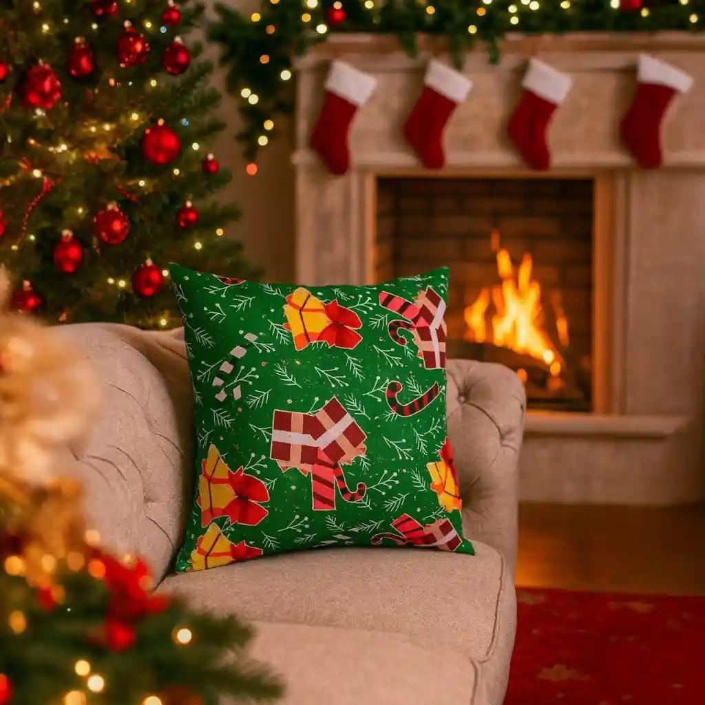 Cojín Grande Con Diseño Navideño Verde Regalos