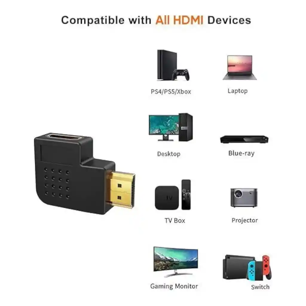 Adaptador Hdmi A Hdmi En Angulo Recto Macho A Hembra Vertical Plano Izquierdo Lj-39 Hd M/f180