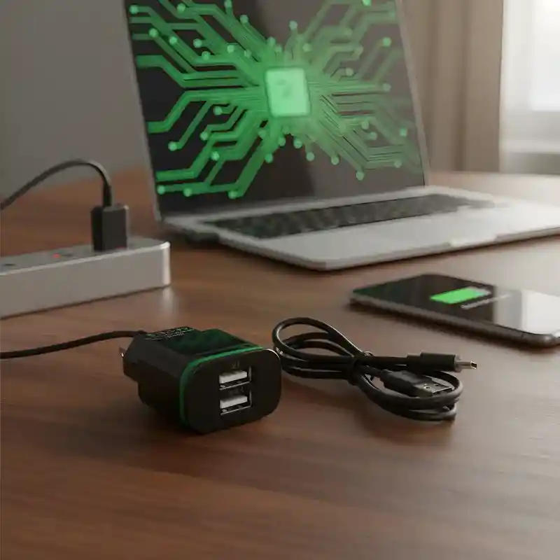 Cargador Completo Adaptador Con Doble Usb Y Cable V8 Negro