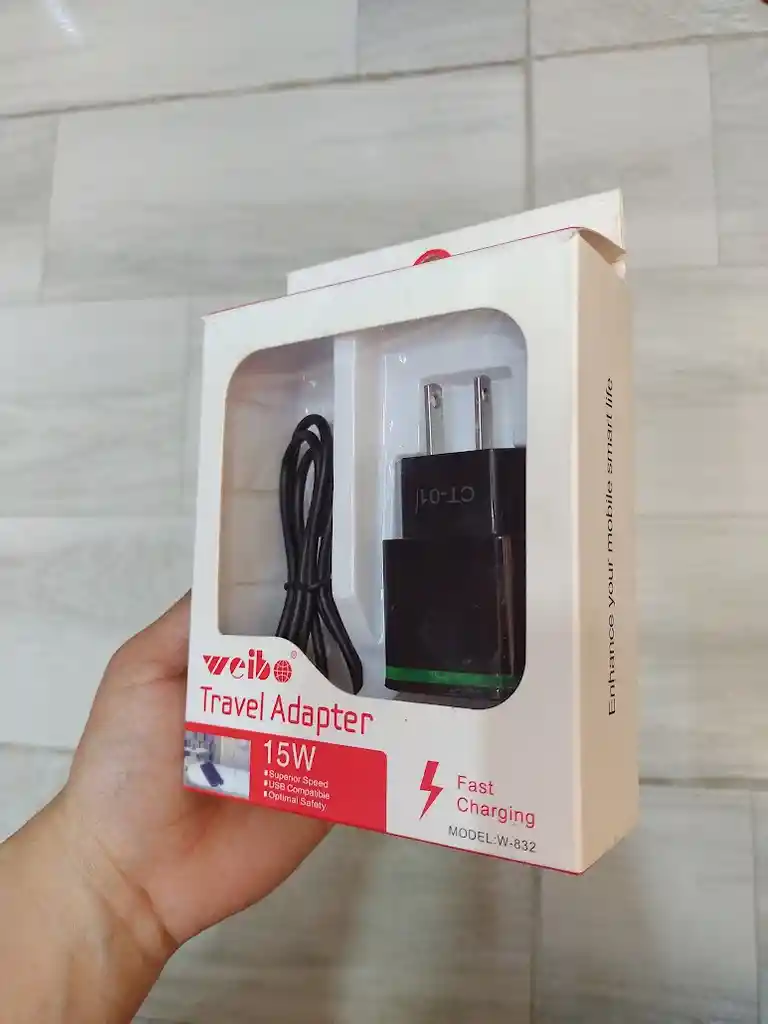 Cargador Completo Adaptador Con Doble Usb Y Cable V8 Negro