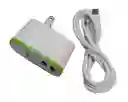 Cargador Completo Weibo Adaptador Con Doble Usb Y Cable V8 Blanco