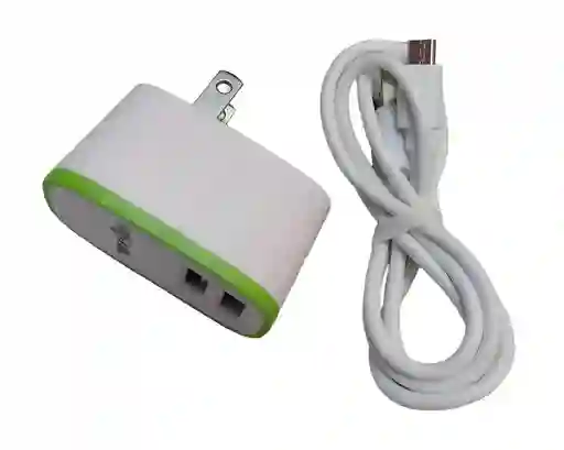 Cargador Completo Weibo Adaptador Con Doble Usb Y Cable V8 Blanco