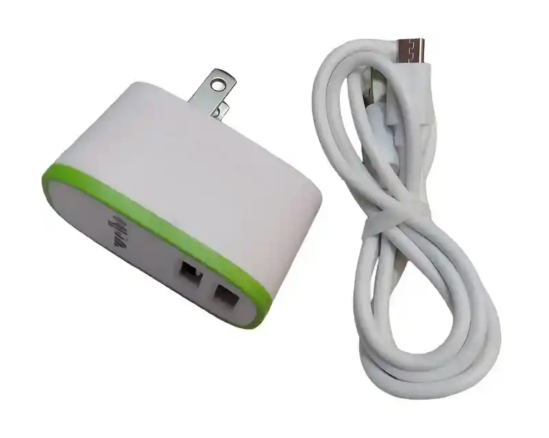 Cargador Completo Weibo Adaptador Con Doble Usb Y Cable V8 Blanco