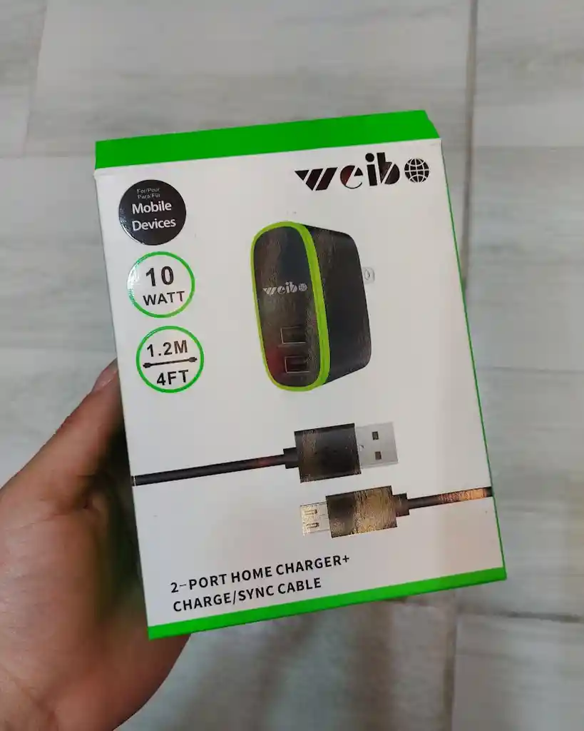 Cargador Completo Weibo Adaptador Con Doble Usb Y Cable V8 Blanco