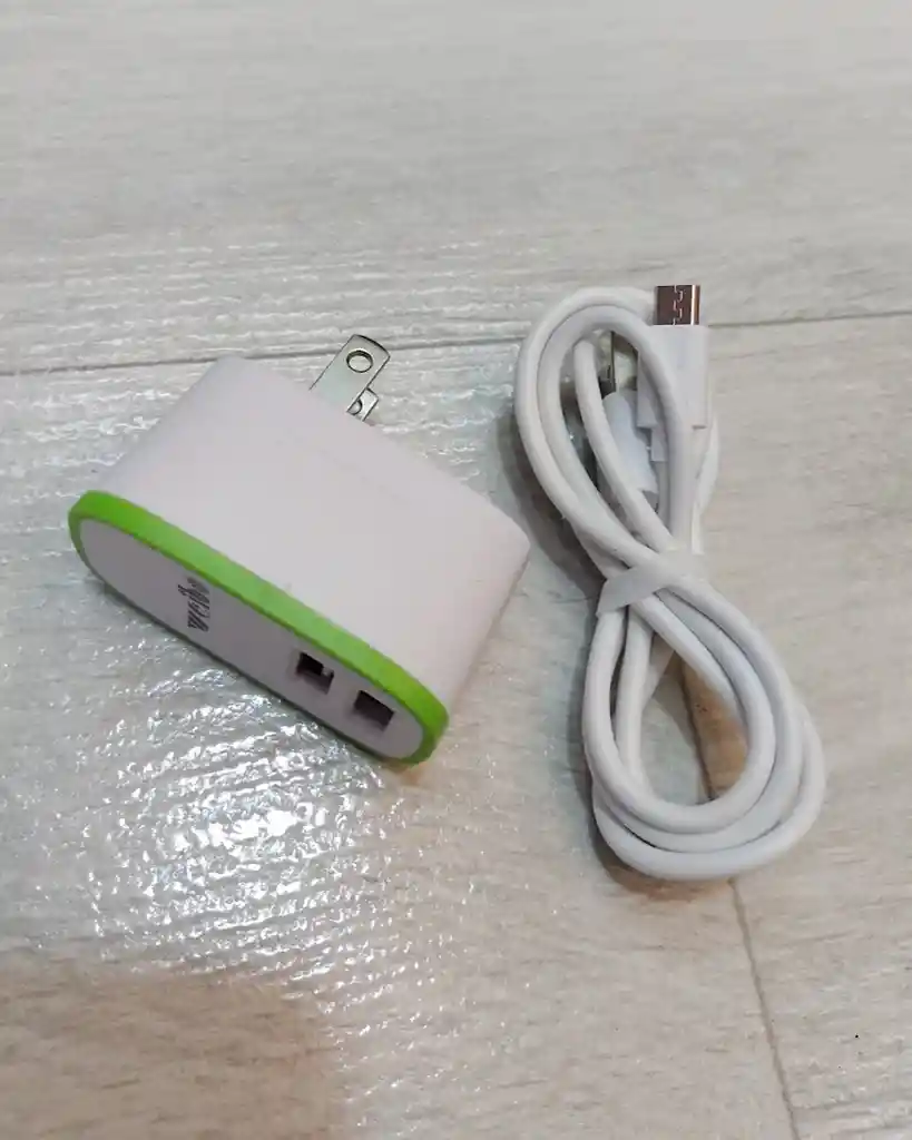 Cargador Completo Weibo Adaptador Con Doble Usb Y Cable V8 Blanco