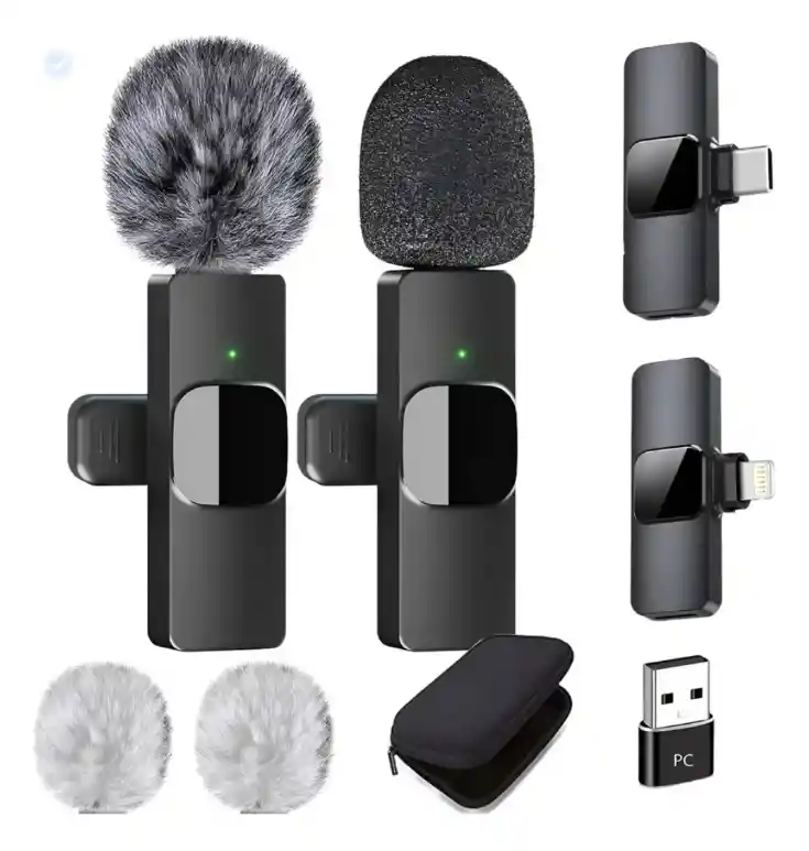 Micrófono Inalámbrico Doble K9 Pro Compatible Typo C/iphone Negro