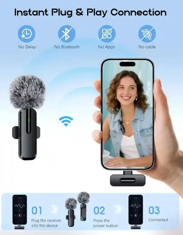 Micrófono Inalámbrico Doble K9 Pro Compatible Typo C/iphone Negro