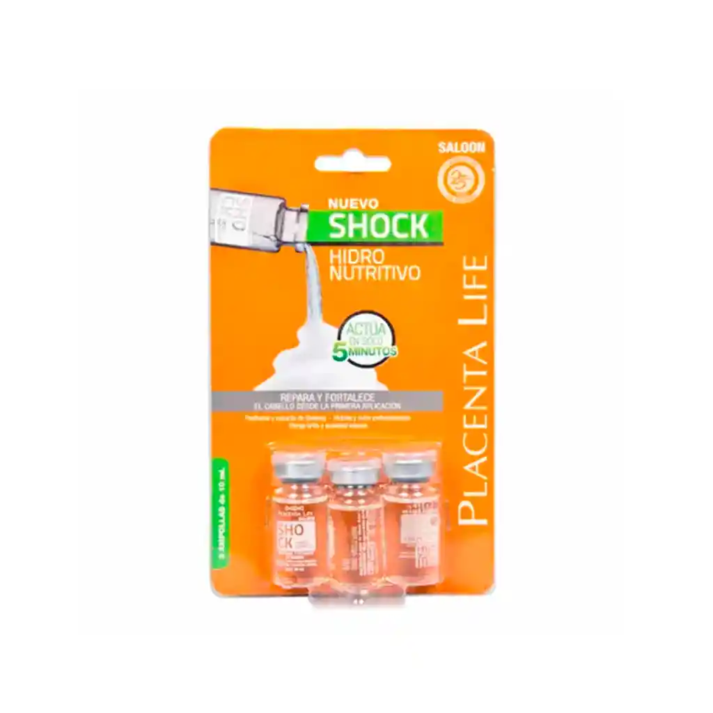 Ampolleta Capilar Placenta Life Shock Hidro Nutritivo 10ml X 3 Unidades