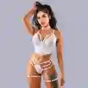 Conjunto Lenceria Michelle Blanco Encaje Y Ligas