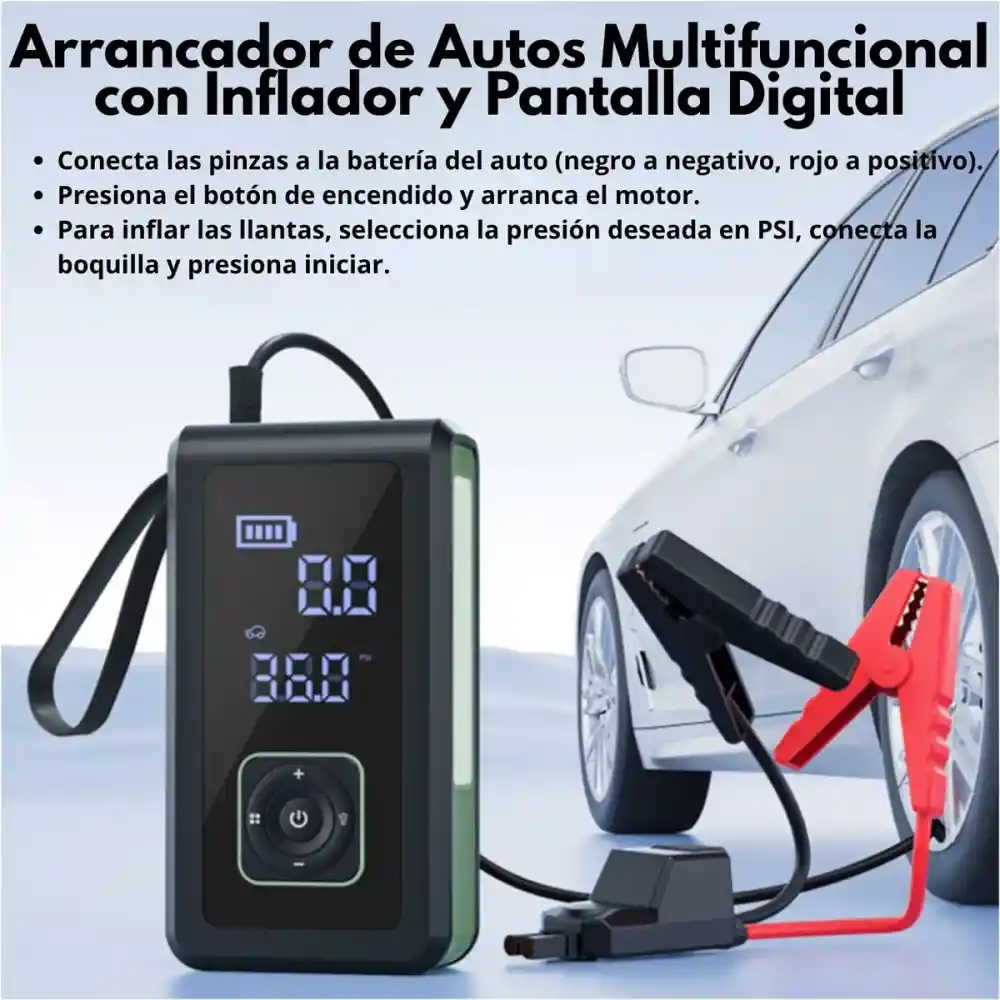 Arrancador De Batería Iniciador 12v Compresor Portátil 5en1