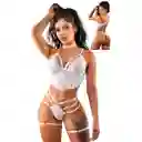 Conjunto Lenceria Michelle Blanco Encaje Y Ligas