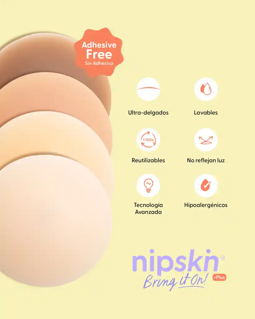 Cubre Pezones Sin Adhesivo Reutilizables, Plus (10 Cm) / Vainilla | Nipskin®