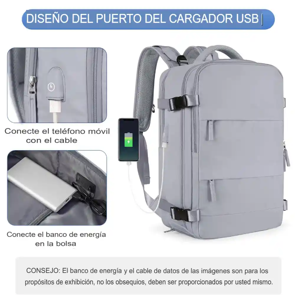Morral De Mano Expandible Usb Mochila Viajera Cabina 25 Lt