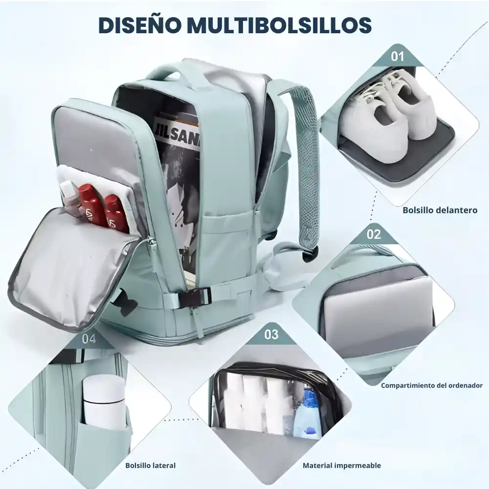 Morral De Mano Expandible Usb Mochila Viajera Cabina 25 Lt