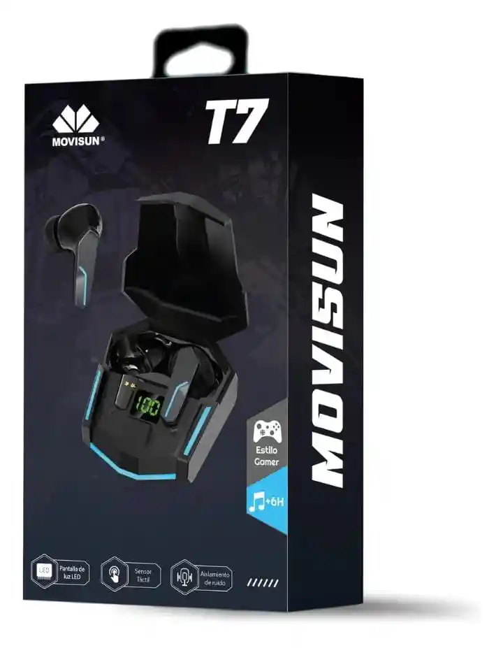 Audífonos Tws Inalámbricos Movisun T7 Bluetooth Gamer Color Negro