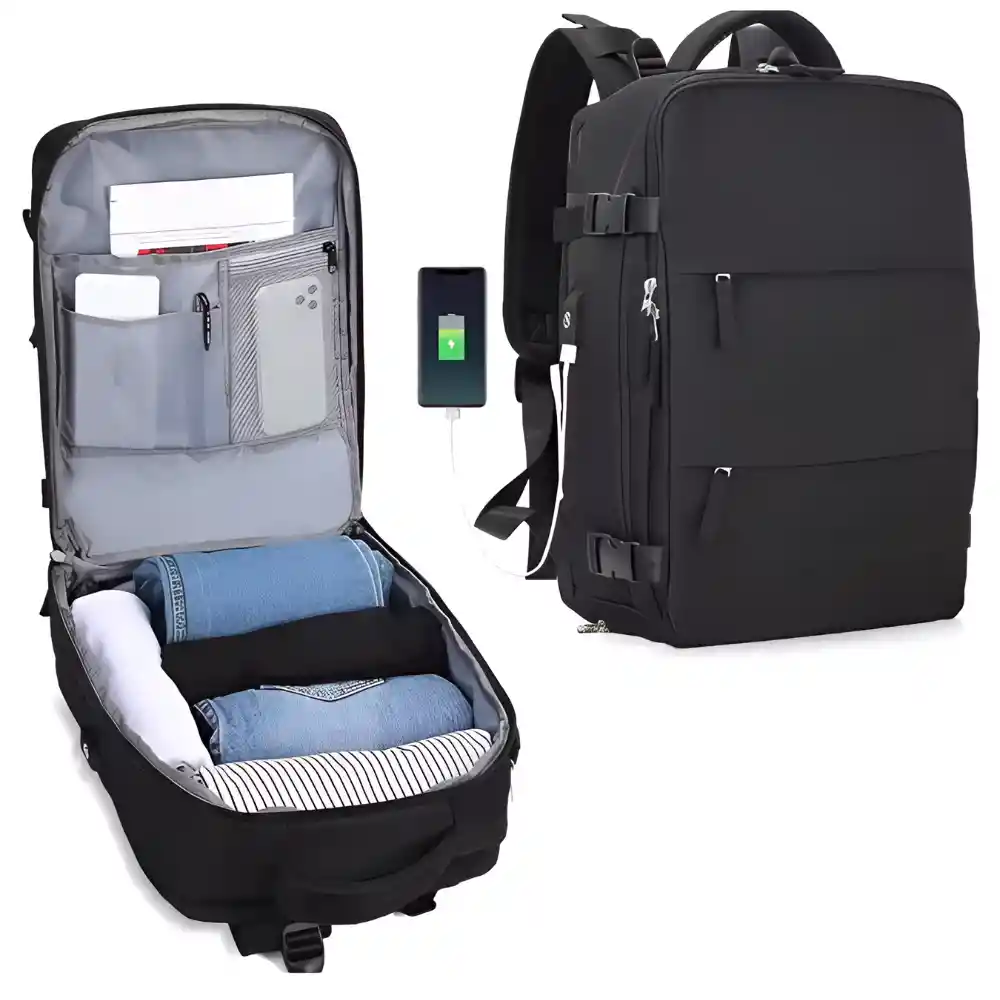 Morral De Mano Mochila 25l + Organizador Ropa Viajero 7 Set