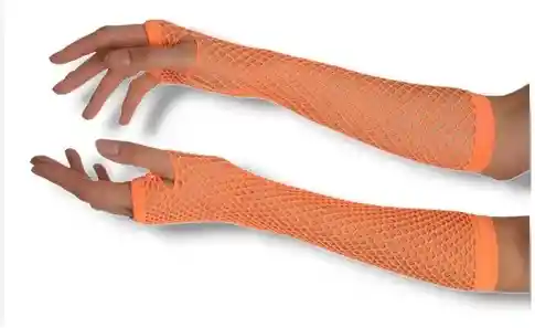 Guantes Largos De Malla Color Naranja Neon Disfraz Halloween