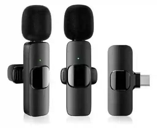 Microfono Inalambrico K9 Solapero 2en1, Celular Tipo C Color Negro