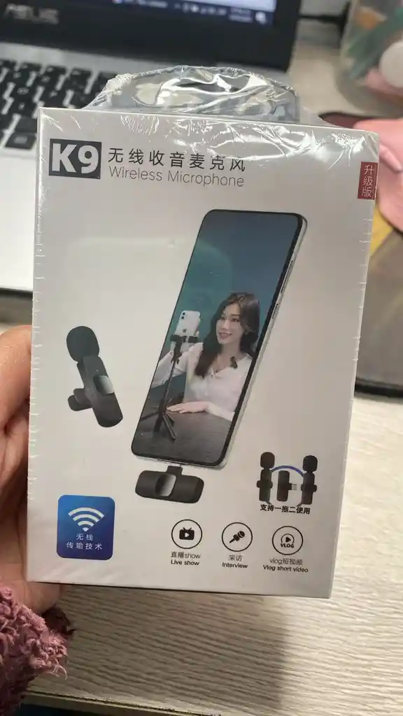 Microfono Inalambrico K9 Solapero 2en1, Celular Tipo C Color Negro