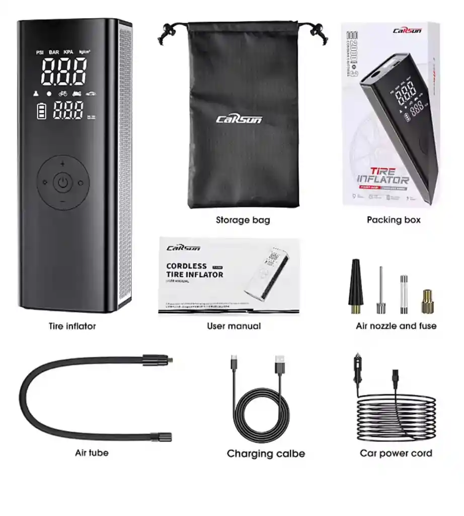 Compresor Inflador Recargable Portátil Carro Moto Bicicletas Linterna