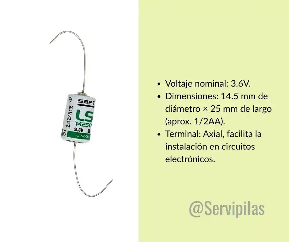 Pila Ls14250 Saft 1/2aa 3.6v Con Axial