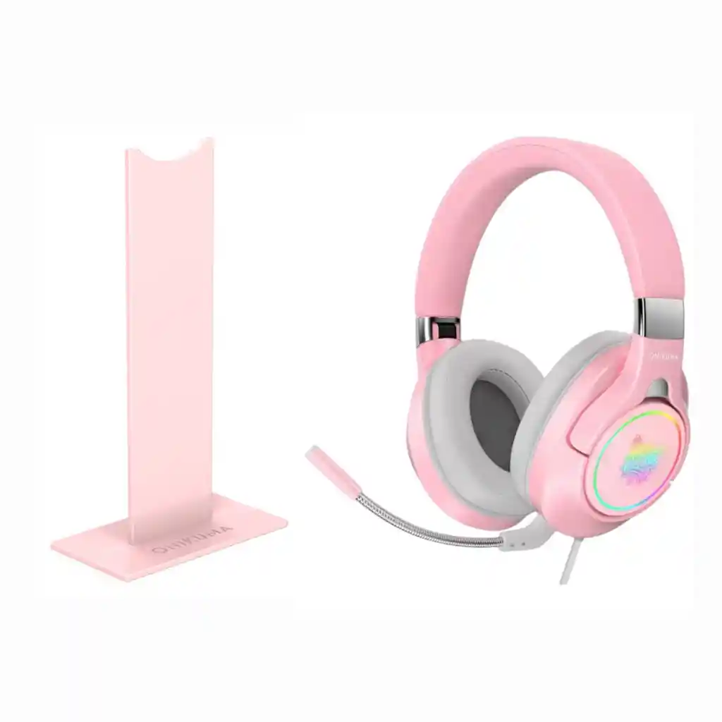 Audifonos Diadema Gamer Onikuma K15 + Base Soporte Rosa
