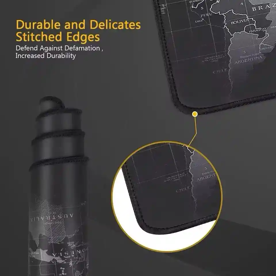 Mouse Pad Mapa Mundi 90cm X 40cm Bordes Cocidos Negro