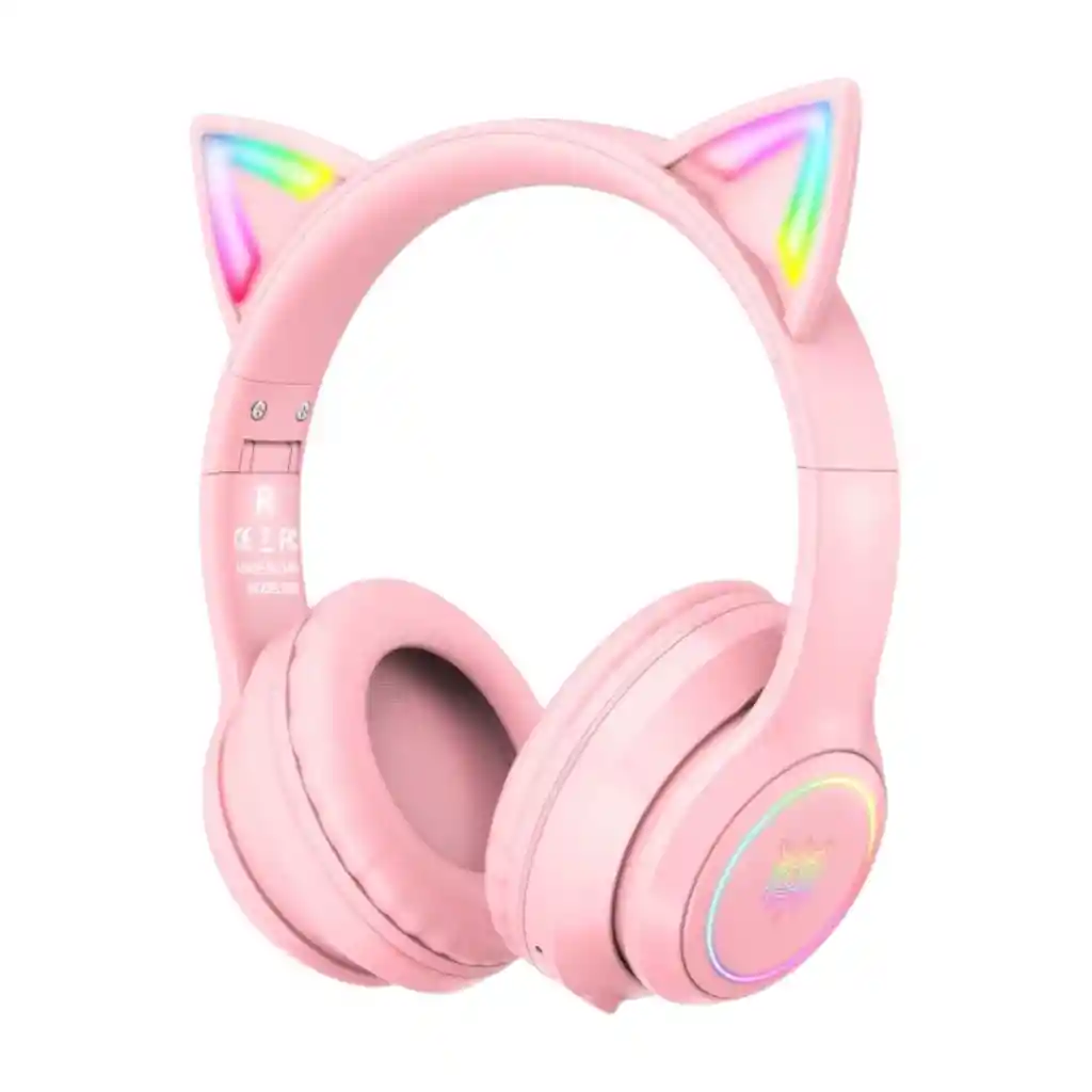 Audifonos Gamer B90 Gato Con Luz Led + Base Grande Rosa Onikuma
