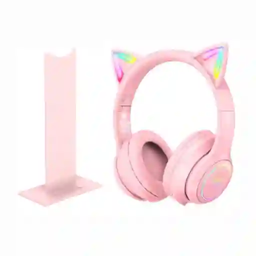 Audifonos Gamer B90 Gato Con Luz Led + Base Rosa Onikuma