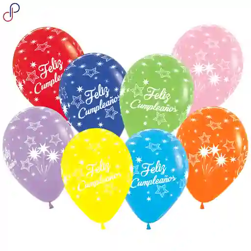 Paquete Bombas/ Globos R12 X12 Estampadas Feliz Cumpleaños Colores Surtidos