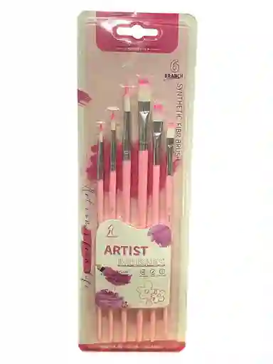 Pincel X 6 Uds Planos/redondos Rosados Ref O288