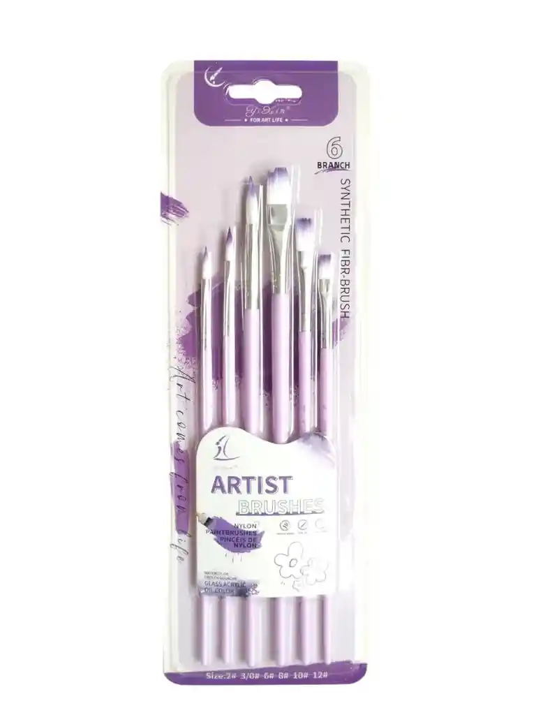 Pincel X 6 Uds Planos/redondos Morados Ref O288